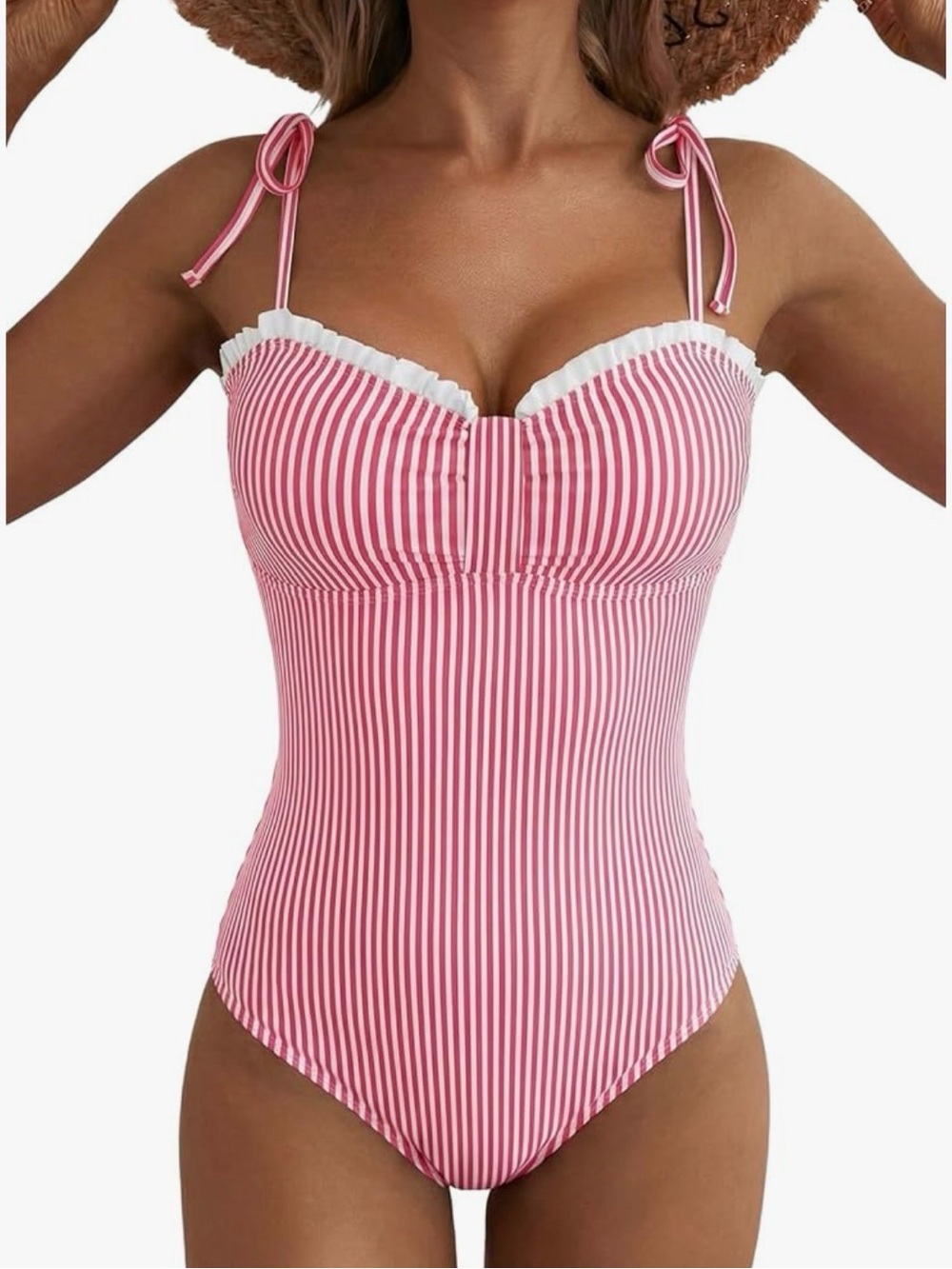 Red & White Striped One-Piece Swimsuit